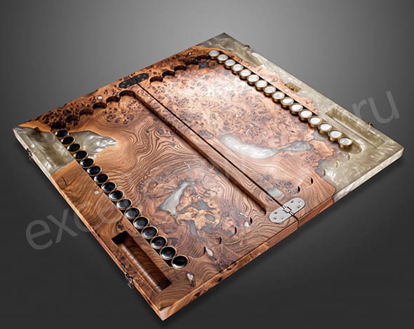 Нарды из древесины карагача с эпоксидной смолой, белые - цена от производителя Нарды из древесины карагача с эпоксидной смолой, белые купить в интернет-магазине