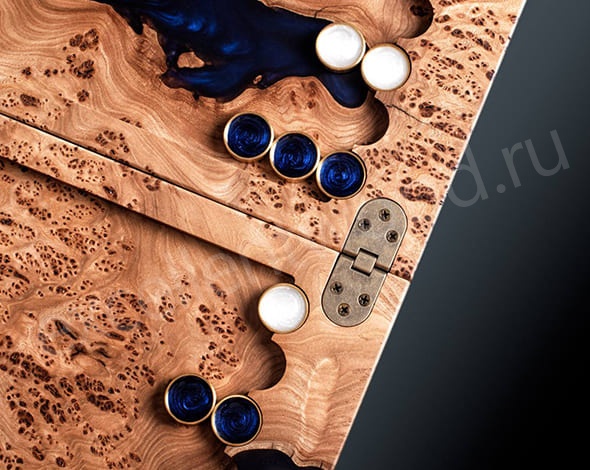 Нарды из древесины карагача с эпоксидной смолой, синие купить в интернет-магазине