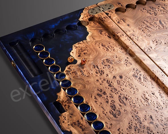 Нарды из древесины карагача с эпоксидной смолой, синие купить в интернет-магазине